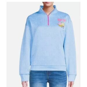 Sponge Bob Squarepants Pullover Womens X-Large Blue 1/4 Zip Sweatshirt Cartoon